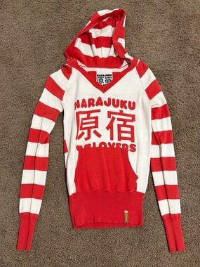 Harajuku Lovers The Sweet Escape Red & White Striped Hoodie Sweater